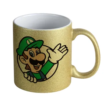 Super mario Luigi win, Κούπα Χρυσή Glitter που γυαλίζει, κεραμική, 330ml