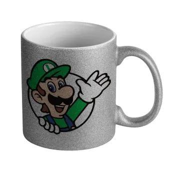 Super mario Luigi win, Κούπα Ασημένια Glitter που γυαλίζει, κεραμική, 330ml