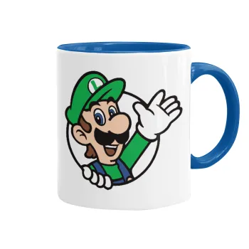 Super mario Luigi win, Mug colored blue, ceramic, 330ml