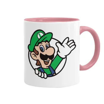 Super mario Luigi win, Mug colored pink, ceramic, 330ml