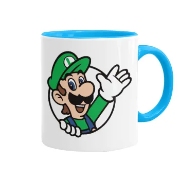 Super mario Luigi win, Mug colored light blue, ceramic, 330ml