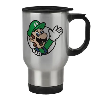 Super mario Luigi win, Stainless steel travel mug with lid, double wall 450ml