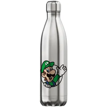Super mario Luigi win, Μεταλλικό παγούρι θερμός Inox (Stainless steel), διπλού τοιχώματος, 750ml