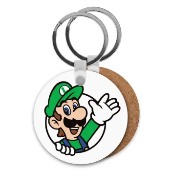 Super mario Luigi win, Μπρελόκ Ξύλινο στρογγυλό MDF Φ5cm