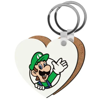 Super mario Luigi win, Μπρελόκ Ξύλινο καρδιά MDF