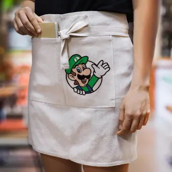 Super mario Luigi win, Ποδιά Μέσης με διπλή τσέπη Barista/Bartender, Beige