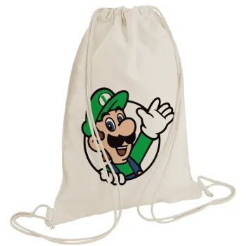 Super mario Luigi win, Τσάντα πλάτης πουγκί GYMBAG natural (28x40cm)