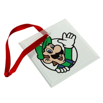 Super mario Luigi win, Christmas ornament, glass square ornament 9x9cm