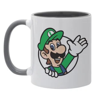 Super mario Luigi win, Κούπα χρωματιστή γκρι, κεραμική, 330ml