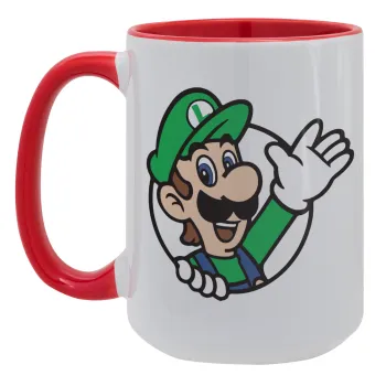 Super mario Luigi win, Κούπα Mega 15oz, κεραμική Κόκκινη, 450ml