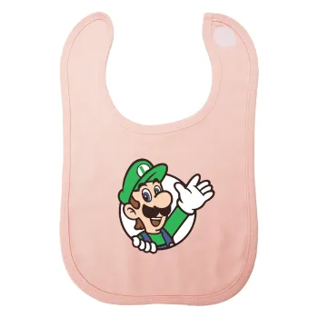 Super mario Luigi win, Σαλιάρα με Σκρατς ΡΟΖ 100% Organic Cotton (0-18 months)