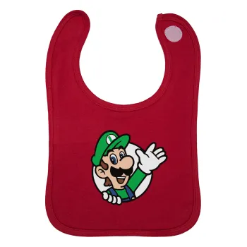 Super mario Luigi win, Σαλιάρα με Σκρατς Κόκκινη 100% Organic Cotton (0-18 months)