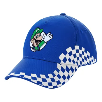 Super mario Luigi win, Adult Ultimate BLUE RACING Cap, (100% COTTON DRILL, ADULT, UNISEX, ONE SIZE)