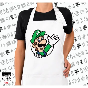 Super mario Luigi win, Ποδιά μακριά Σεφ ολόσωμη με τσέπες white (ΕΝΗΛΙΚΩΝ)