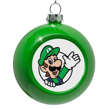 Super mario Luigi win, Στολίδι Χριστουγεννιάτικη μπάλα δένδρου Πράσινο 8cm