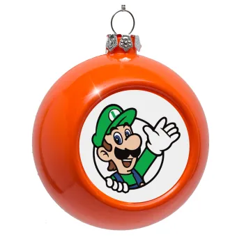 Super mario Luigi win, Στολίδι Χριστουγεννιάτικη μπάλα δένδρου Πορτοκαλί 8cm