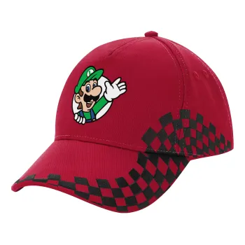 Super mario Luigi win, Adult Cap RACING Ultimate Red/Black, (100% COTTON DRILL, ADULT, UNISEX, ONE SIZE ADULT)