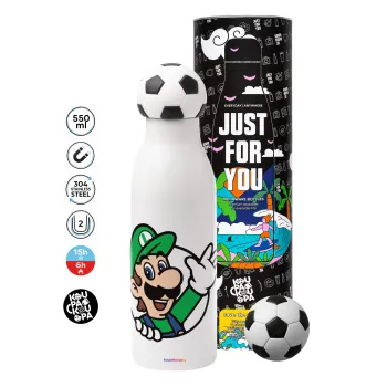 Super mario Luigi win, Μπάλα ποδοσφαίρου μεταλλικό παγούρι θερμός, διπλού τοιχώματος, 550ml