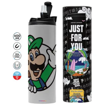 Super mario Luigi win, Tumbler stainless steel GREY 600ml