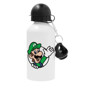 Super mario Luigi win, Μεταλλικό παγούρι νερού, Λευκό, αλουμινίου 500ml
