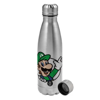 Super mario Luigi win, Metallic water bottle, stainless steel, 750ml