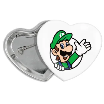 Super mario Luigi win, Κονκάρδα παραμάνα καρδιά (57x52mm)