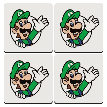 Super mario Luigi win, ΣΕΤ 4 Σουβέρ ξύλινα τετράγωνα (9cm)