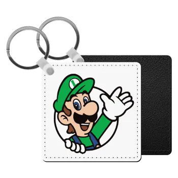 Super mario Luigi win, Μπρελόκ Δερματίνη, τετράγωνο ΜΑΥΡΟ (5x5cm)