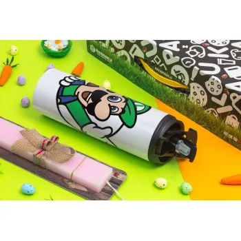 Super mario Luigi win, Easter candle,Travel Tumbler 2 Lids, with metal straw & cleaning brush & aromatic flat candle (30cm) (PINK)