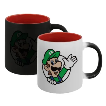 Super mario Luigi win, Κούπα Μαγική εσωτερικό κόκκινο, κεραμική, 330ml που αλλάζει χρώμα με το ζεστό ρόφημα