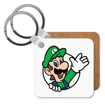 Super mario Luigi win, Μπρελόκ Ξύλινο τετράγωνο MDF