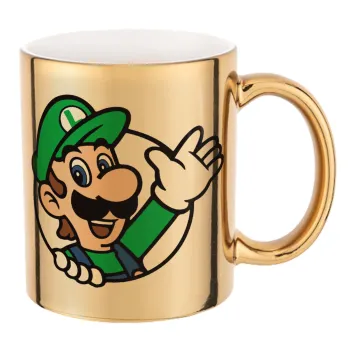 Super mario Luigi win, Κούπα κεραμική, χρυσή καθρέπτης, 330ml