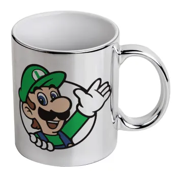 Super mario Luigi win, Mug ceramic, silver mirror, 330ml