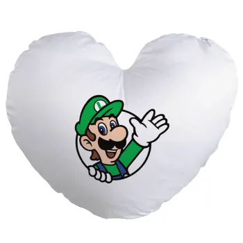 Super mario Luigi win, Μαξιλάρι καναπέ καρδιά 40x40cm περιέχεται το  γέμισμα