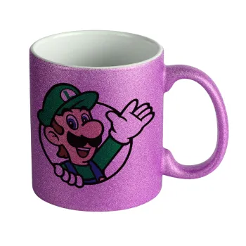 Super mario Luigi win, Κούπα Μωβ Glitter που γυαλίζει, κεραμική, 330ml