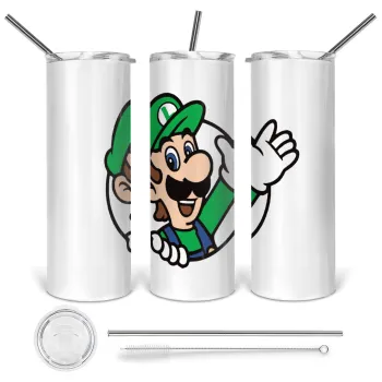 Super mario Luigi win, Tumbler stainless steel 600ml, with metal straw & cleaning brush