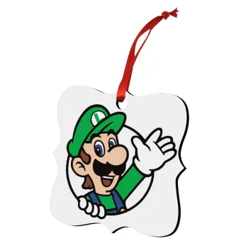 Super mario Luigi win, Στολίδι Χριστουγεννιάτικο στολίδι polygon ξύλινο 7.5cm