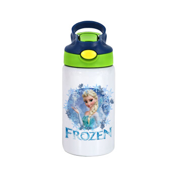 Frozen Elsa, Children's hot water bottle, stainless steel, with safety straw, green, blue (350ml)
