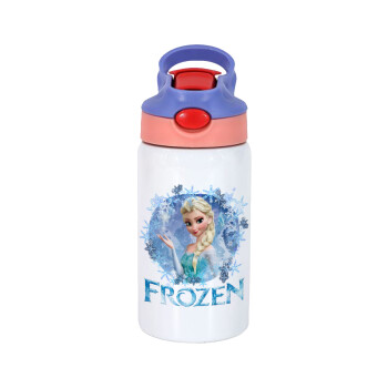 Frozen Elsa, Παιδικό παγούρι θερμό, ανοξείδωτο, με καλαμάκι ασφαλείας, ροζ/μωβ (350ml)