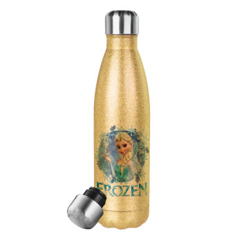Frozen Elsa, Glitter gold stainless steel thermos bottle, double-walled, 500ml