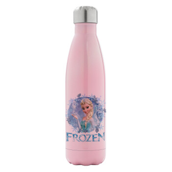 Frozen Elsa, Μεταλλικό παγούρι θερμός Ροζ Ιριδίζον (Stainless steel), διπλού τοιχώματος, 500ml