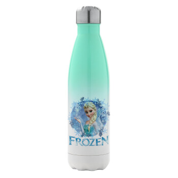 Frozen Elsa, Μεταλλικό παγούρι θερμός Πράσινο/Λευκό (Stainless steel), διπλού τοιχώματος, 500ml