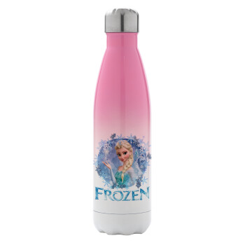 Frozen Elsa, Μεταλλικό παγούρι θερμός Ροζ/Λευκό (Stainless steel), διπλού τοιχώματος, 500ml