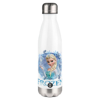 Frozen Elsa, Μεταλλικό παγούρι θερμός Λευκό (Stainless steel), διπλού τοιχώματος, 500ml