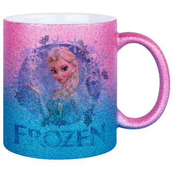Frozen Elsa, Κούπα Χρυσή/Μπλε Glitter, κεραμική, 330ml