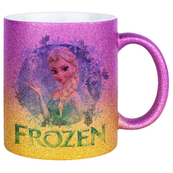 Frozen Elsa, Κούπα Χρυσή/Ροζ Glitter, κεραμική, 330ml
