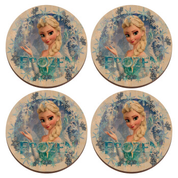 Frozen Elsa, ΣΕΤ x4 Σουβέρ ξύλινα στρογγυλά plywood (9cm)