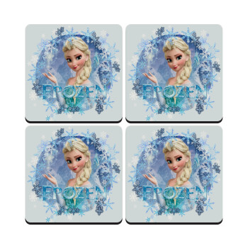 Frozen Elsa, ΣΕΤ 4 Σουβέρ ξύλινα τετράγωνα (9cm)