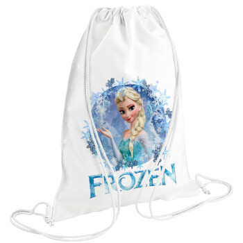 Frozen Elsa, Τσάντα πλάτης πουγκί GYMBAG λευκή (28x40cm)