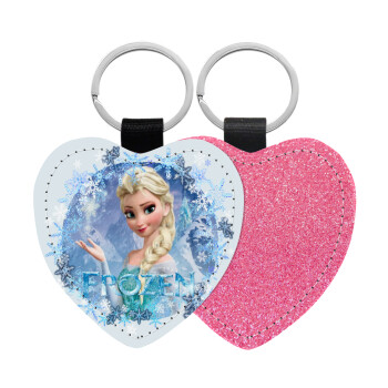 Frozen Elsa, Μπρελόκ PU δερμάτινο glitter καρδιά ΡΟΖ